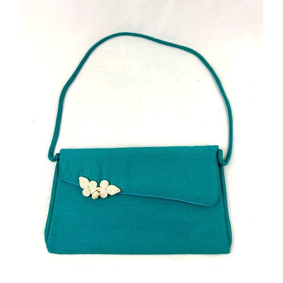 Vintage Mint Green Handmade Evening Fabric Purse Clutch Handbag 1980's - Picture 1 of 13